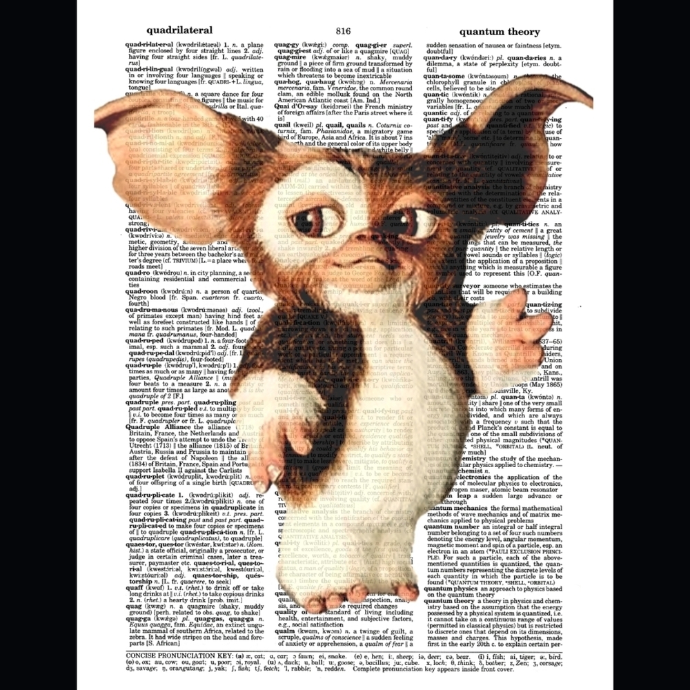 Gizmo Gremlins Retro 90's 80's Vintage Dictionary Art Print